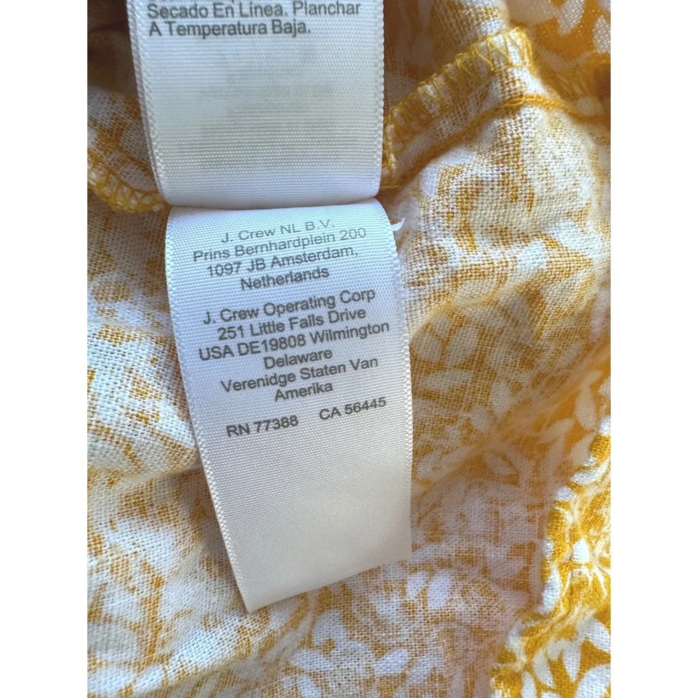 J.Crew Tiered Ditsy Floral Mini Dress Womens 6 Yellow Linen Blend Ruffle Sleeve - Picture 9 of 9